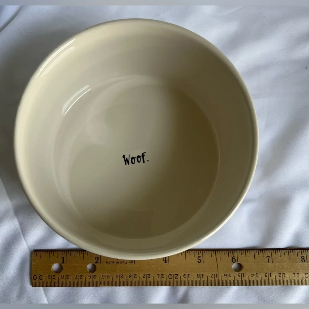 Rae Dunn Artisan Collection Woof Inside Stick Dog Bowl New